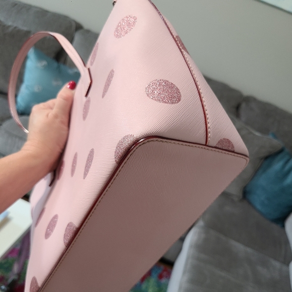 NWT - Kate Spade - Hani, Haven Lane Glitter Pink Polka Dot Tote - Picture 8 of 16